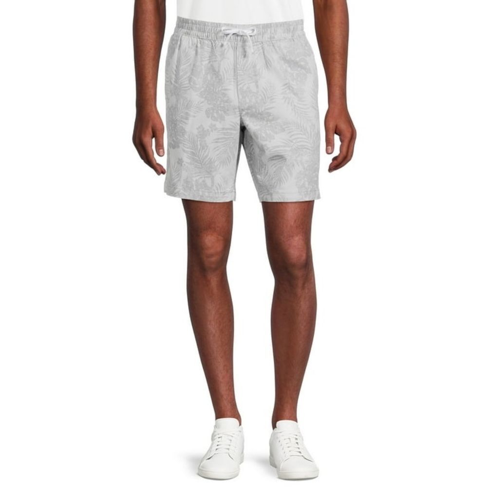 George Men's Light Gray Leaf Print Elasticized Shorts Size Small (28-30) 🐈